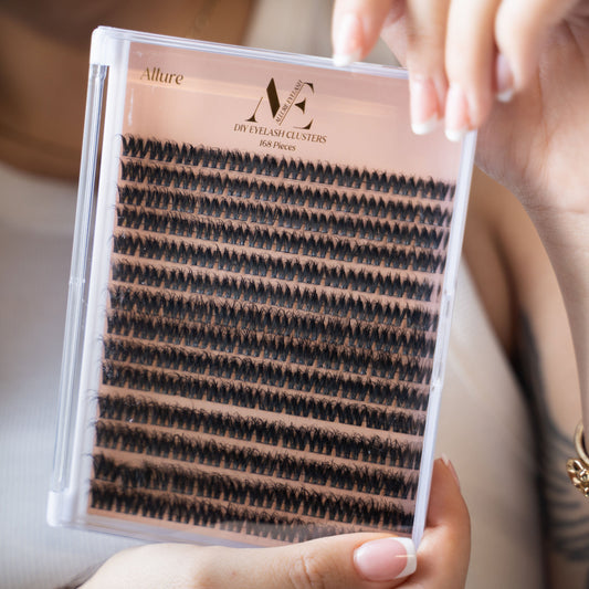 My Store DIY eyelash clusters pack held by hands with natural nails for easy lash application